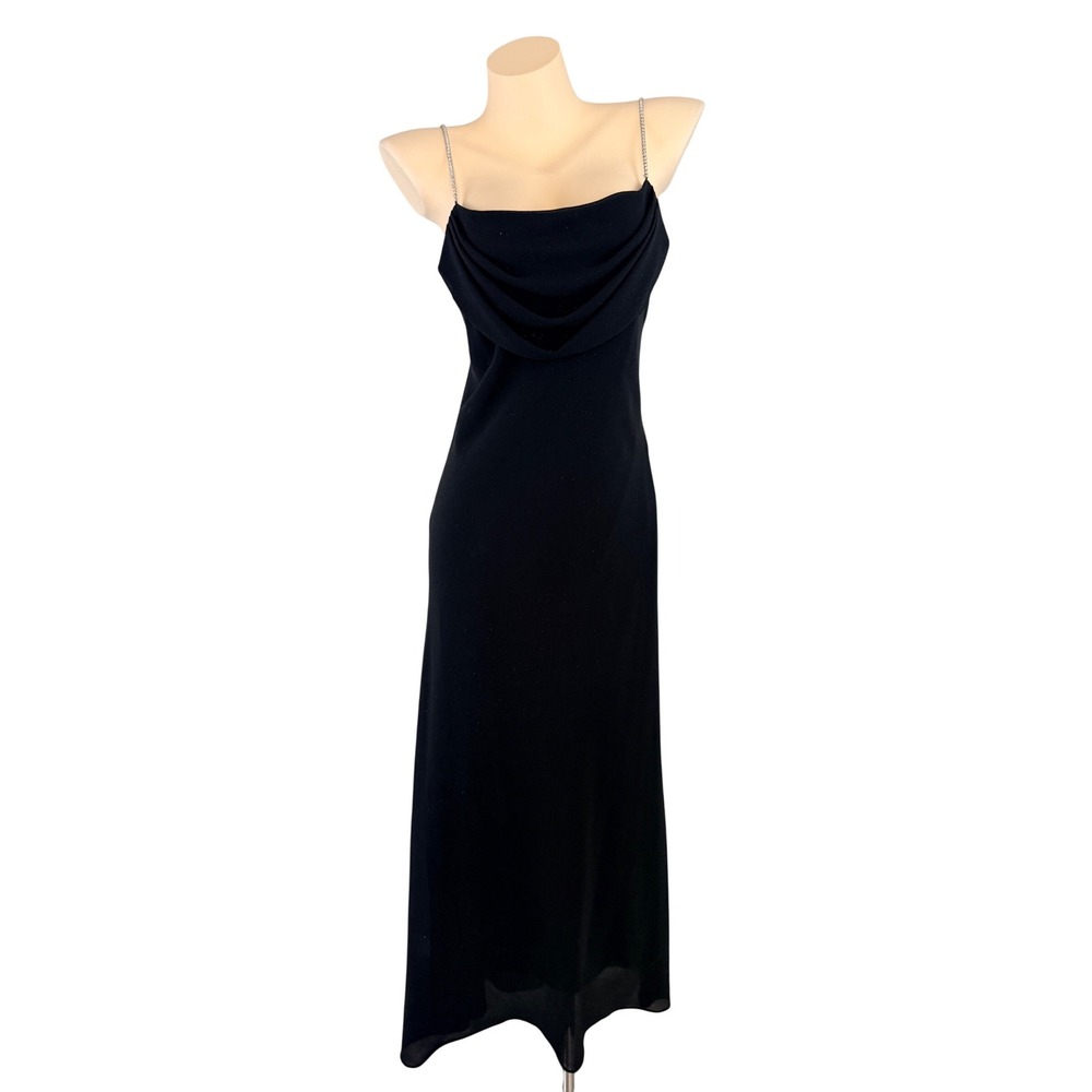 Onyx Nite Whimsigoth Goth Black Cowl Neck Rhinestone Strap Maxi Dress Size 12